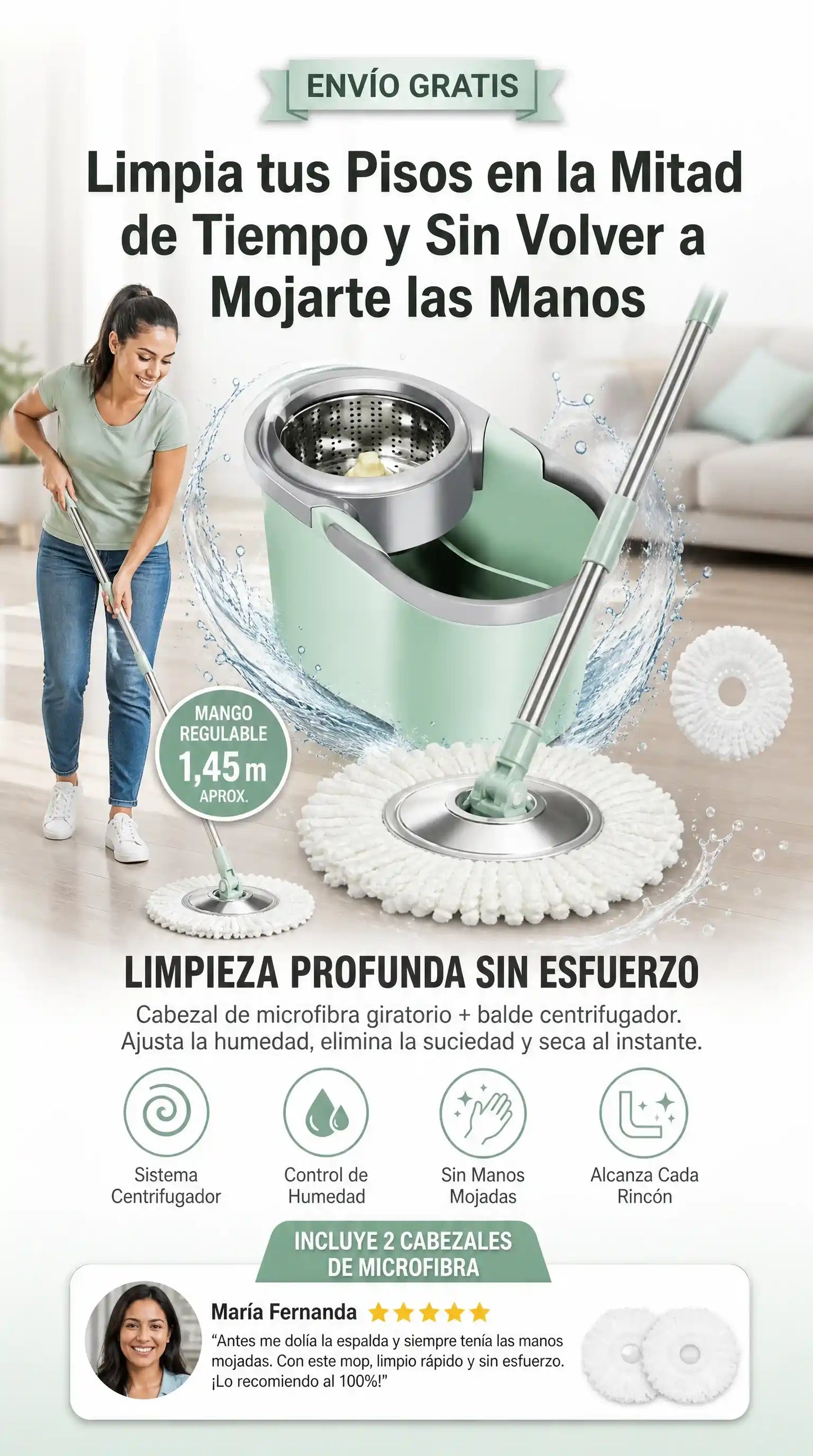 Trapeador 360 Reforzado Con Dos Mopa